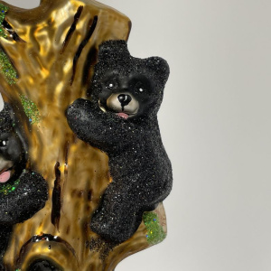 Impuls Стеклянная елочная игрушка Мишки на дереве, высота - 15 см