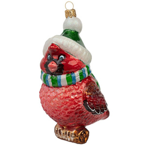 Impuls Стеклянная елочная игрушка Птица Красный кардинал, высота - 11 см