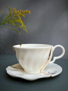 Seletti Kintsugi Фарфоровая чайная пара с цветами, цвет - белый, золотой