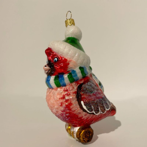 Impuls Стеклянная елочная игрушка Птица Красный кардинал, высота - 11 см