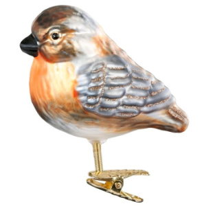 Inge Glas Magic Стеклянная елочная игрушка на прищепке Птица зарянка, размер - 12,5 см