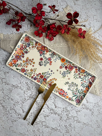 Gien Poesie Прямоугольная тарелка для кекса, размеры: 36х15,5 см, разноцветный