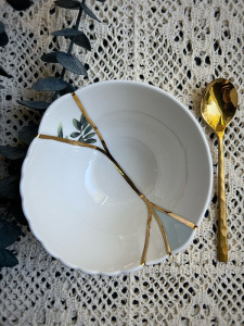 Seletti Kintsugi Фарфоровая пиала, диаметр - 11,5 см, цвет - белый, синий, золотой