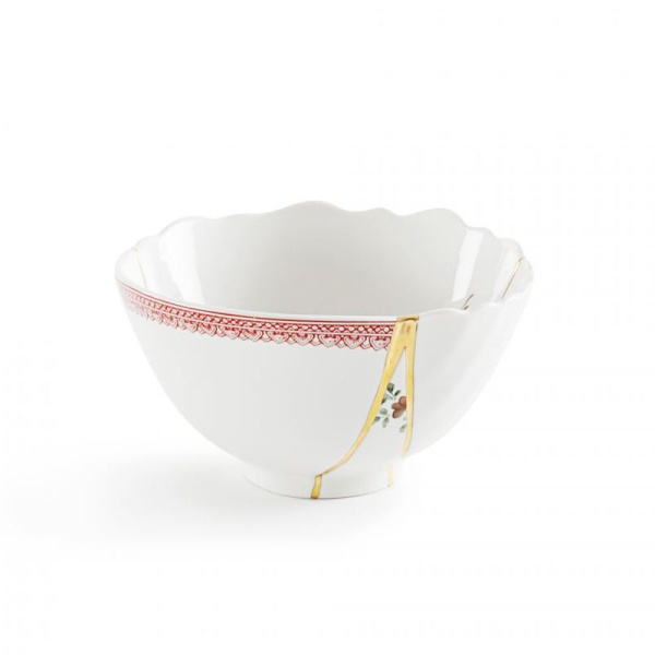 Seletti Kintsugi Фарфоровая пиала, диаметр - 11,5 см, цвет - белый, красный, золотой