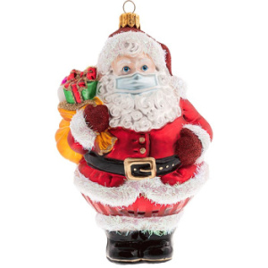 Impuls Стеклянная елочная игрушка Санта в маске с подарками, высота - 12 см