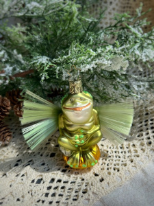 Inge Glas Стеклянная елочная игрушка Волшебная лягушка, размер - 9 см