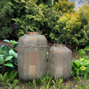 Boltze Violo Набор из 2 металлических фонарей - подсвечников, 38-49 см, состаренный золотой