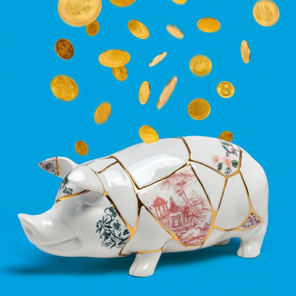 Seletti Kintsugi Декоративная фарфоровая копилка Piggy Bank, размеры: 31,5х13х14,5h см, цвет - белый