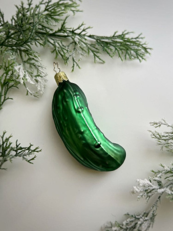 Inge Glas Стеклянная елочная игрушка Огурец, высота - 10,5 см