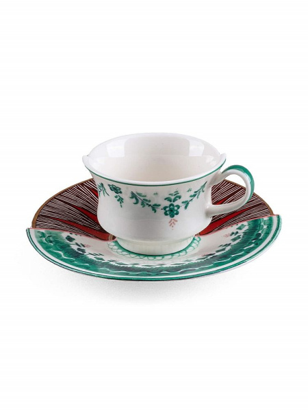 Seletti Hybrid Chucuito Фарфоровая кофейная пара для эспрессо, цвет - коричневый, изумрудный