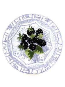 Gien Oiseaux Bleu Fruits Тарелка для закусок и канапе с рисунком Mûres (Ежевика), диаметр - 16,5 см