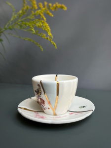 Seletti Kintsugi Фарфоровая кофейная пара для эспрессо, цвет - белый, красный, золотой