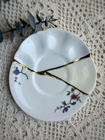 Seletti Kintsugi Фарфоровая чайная пара с цветами, цвет - белый, золотой