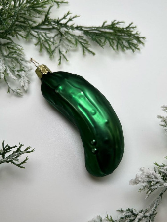 Inge Glas Стеклянная елочная игрушка Огурец, высота - 10,5 см