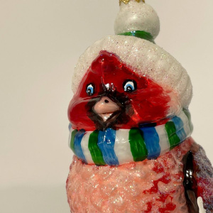 Impuls Стеклянная елочная игрушка Птица Красный кардинал, высота - 11 см