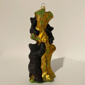 Impuls Стеклянная елочная игрушка Мишки на дереве, высота - 15 см