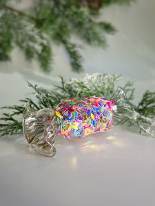 ShiShi Стеклянная елочная игрушка Прямоугольная карамель с крупными блестками, высота - 9 см