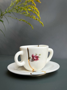 Seletti Kintsugi Фарфоровая кофейная пара для эспрессо, цвет - белый, красный, синий, золотой