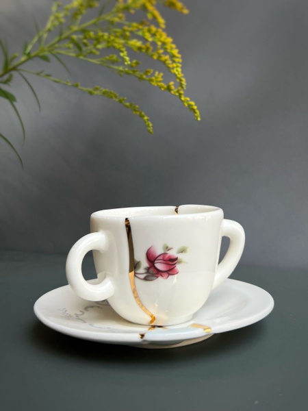 Seletti Kintsugi Фарфоровая кофейная пара для эспрессо, цвет - белый, красный, синий, золотой