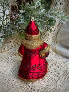 Inge Glas Стеклянная елочная игрушка Праздничный Санта, размер - 17,5 см, красный