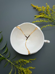Seletti Kintsugi Фарфоровая чайная пара, цвет - белый, золотой