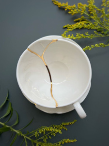 Seletti Kintsugi Фарфоровая чайная пара с цветами, цвет - белый, золотой