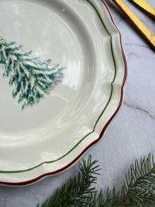 Gien Filet Noel Десертная тарелка, диаметр - 23,2 см, цвет - белый, зеленый, красный
