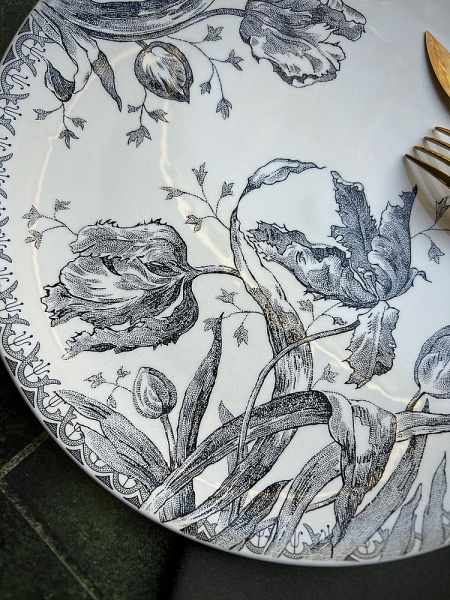 Gien Tulipes Блюдо для торта, диаметр - 30 см, цвет - белый, черный