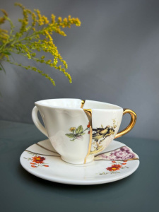 Seletti Kintsugi Фарфоровая чайная пара с двумя ручками, цвет - белый, золотой
