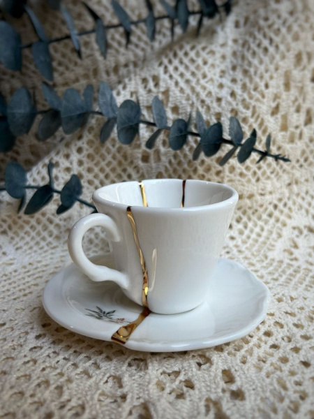Seletti Kintsugi Фарфоровая кофейная пара для эспрессо, цвет - белый, синий, золотой