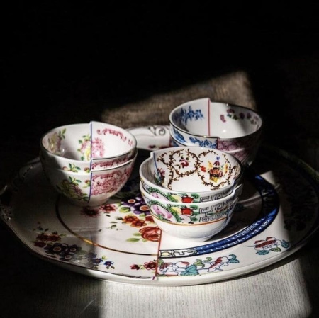 Seletti Hybrid Фарфоровая пиала Olinda, размеры: 10,5х10,5х5,7 см, цвет - белый, розовый, зеленый