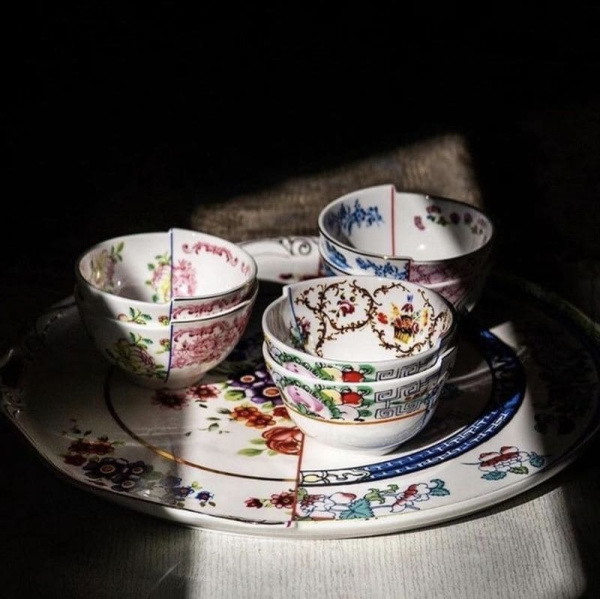 Seletti Hybrid Фарфоровая пиала Olinda, размеры: 10,5х10,5х5,7 см, цвет - белый, розовый, зеленый