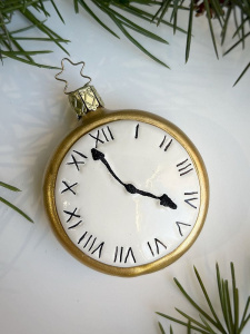 Inge Glas Стеклянная елочная игрушка Часы Безумного Шляпника, размер - 7,5 см