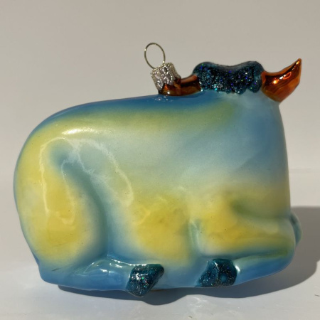 Mysteria Стеклянная елочная игрушка Бык, ширина - 10 см, высота - 7 см