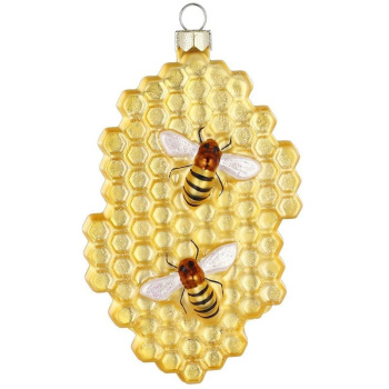 Inge Glas Magic Стеклянная елочная игрушка Пчелиные соты, размер - 10 см, желтый