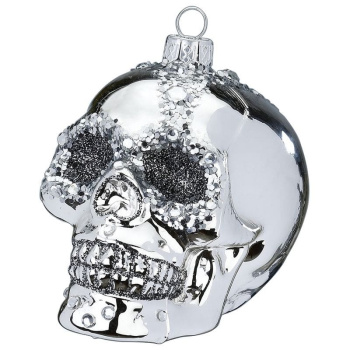 Inge Glas Magic Стеклянная елочная игрушка Серебряный череп, высота - 9 см