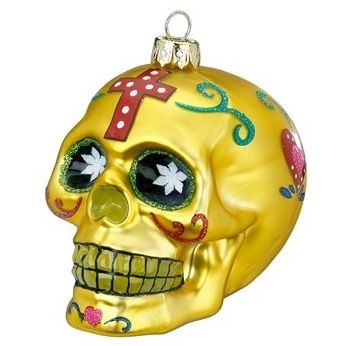 Inge Glas Magic Стеклянная елочная игрушка Желтый череп, высота - 9 см