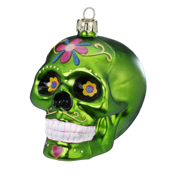 Inge Glas Magic Стеклянная елочная игрушка Зеленый череп, высота - 9 см