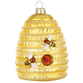 Inge Glas Magic Стеклянная елочная игрушка Пчелиный улей, размер - 9 см, желтый