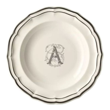 Gien Filet Manganese Monogramme Суповая тарелка с буквой А, диаметр - 26 см, белый