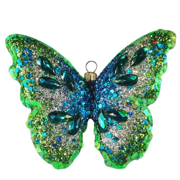 Silverado Стеклянная елочная игрушка Сине-зеленая бабочка, размеры: 13 × 4 × 10 см.