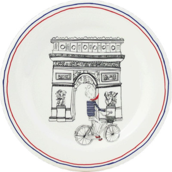 Gien Ca C'est Paris Тарелка для канапе с рисунком Arc de Triomphe noir, диаметр - 16,5 см, белый