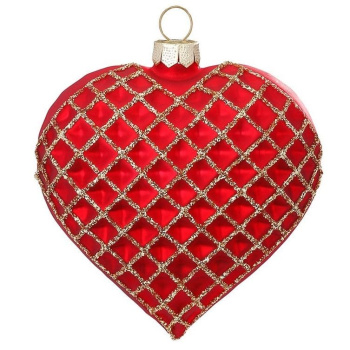 Inge Glas Magic Стеклянная елочная игрушка Вафельное сердце, размер - 10,5 см, цвет - красный