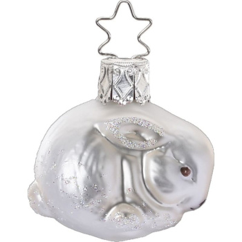 Inge Glas Стеклянная елочная игрушка Зайчонок, размер - 3,5 см, цвет - белый