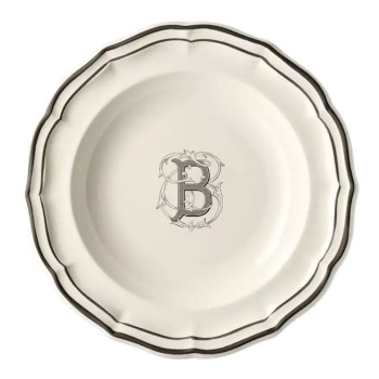 Gien Filet Manganese Monogramme Суповая тарелка с буквой В, диаметр - 22,5 см, белый