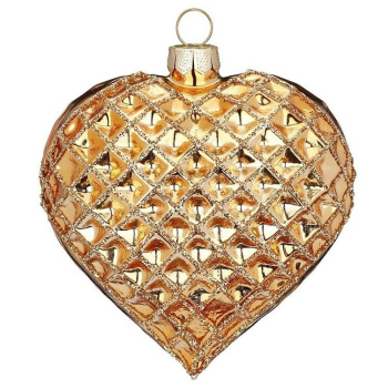 Inge Glas Magic Стеклянная елочная игрушка Вафельное сердце, размер - 10,5 см, цвет - золотой