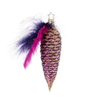 Inge Glas Стеклянная елочная игрушка Сиреневая шишка с перьями, высота - 13,5 см