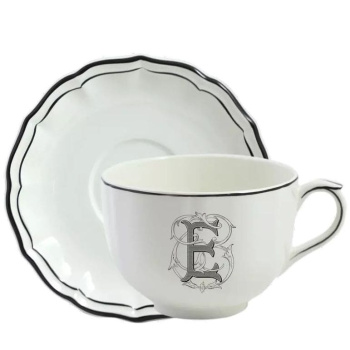 Gien Filet Manganese Monogramme Чайная пара с буквой Е, объем - 450 мл, цвет - белый, черный