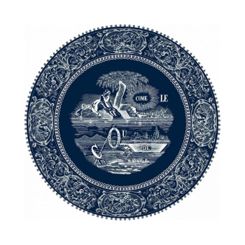 Gien Les Depareillees Десертная тарелка с рисунком Rébus (Ребус), диаметр - 22 см, темно-синий