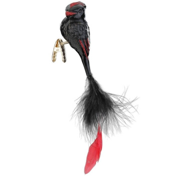 Inge Glas Стеклянная елочная игрушка Черная птица с красным хвостом, размер - 9 см